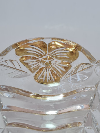 Корзина хрустальная винтажная Anna Hutte с позолоченным узором, 15,5 x 11 x 19 см, Германия, 1960-70гг.