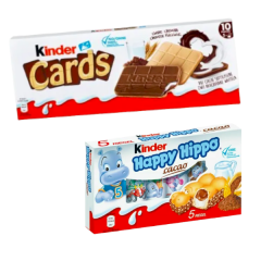 Kinder НАБОР: Kinder Cards Киндер Вафли 1уп + Kinder Happy Hippo Cacao Вафельные трубочки с молочным кремом и какао 1 уп 