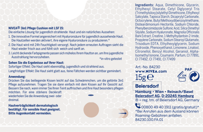 NIVEA Cushion Hyaluron CELLular Filler 3in1 Pflege, Dunkel, 15 g Нивея Тонирующий Флюид, оттенок 03 Dunkel