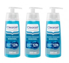 Clearasil Waschgel Poren Reiniger Гель для умывания для загрязненной кожи лица, Набор 3 шт x 200 мл 