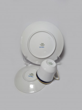 Hutschenreuther Arzberg Bavaria Винтажное трио белый фарфор с синим ободком и позолотой, Германия, 1960-70гг.