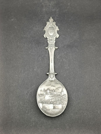 Ложка винтажная WMF Zinn "Крепость Мариенберг", юбилейная, олово, 19 см, Германия, 1988 год.