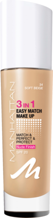 MANHATTAN Cosmetics  Make-up 3in1 Easy Match soft beige 34, LSF 20 Тональный крем 30 ml