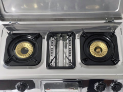 NJ The right choice NJ The right choice Gaskocher GC-87C, (Gasgrill Campingkocher, Edelstahl Gaskocher mit Deckel), LPG Gaskocher 3 flammig / Kochfelder mit Grill mit Deckel  Газовая плита NJ Правильный выбор GC-87C, (походная газовая плита-гриль, газовая