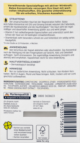 Balea Anti Falten Q10, Балеа Концентрат для Лица против Морщин, с экстрактом Женьшеня, капсулы, 7 шт.