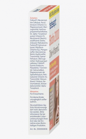 tetesept Biotin 2000 Tabletten 30 St, Комплекс с биотином, цинком и витамином С для здоровья кожи, волос и ногтей, 30шт