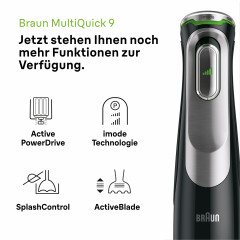 Braun Braun Stabmixer MQ 9147X MultiQuick 9, 1200 W, Schneebesen, Mixeraufsatz, Zerkleinerer, Gemusestampfer, 0,6l Behalter  Погружной блендер Braun MQ 9147X MultiQuick 9, 1200 Вт, венчик, насадка-миксер, измельчитель, овощерезка, контейнер 0,6 л