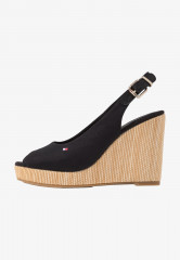 Tommy Hilfiger ICONIC ELENA SLING BACK WEDGE High heeled sandals black ICONIC ELENA SLING BACK WEDGE Босоножки на высоком каблуке черный