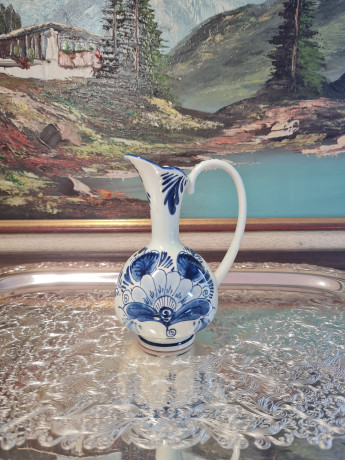 Кувшин винтажный Delft Blue, дельфтский фарфор с цветочным рисунком в синих тонах, Голландия, 1960-70гг.
