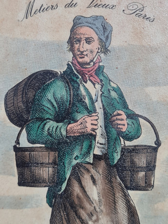 Керамическая винтажная картина "Окрестности Парижа. Торговец ведрами", 20 x 20 см, Италия, 1960-1970гг.