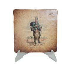 Керамическая винтажная картина "Окрестности Парижа. Торговец ведрами", 20 x 20 см, Италия, 1960-1970гг.