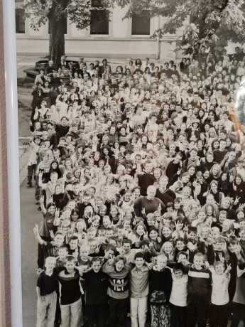 Фотография винтажная, ученики с учителем, под стеклом, 51 x 41,5 см, Германия, 1970-80гг.