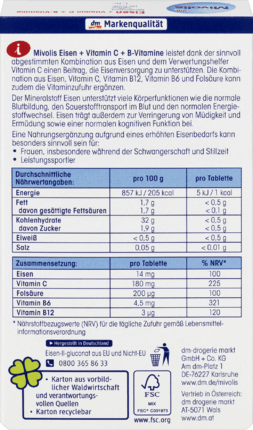 Mivolis Eisen + Vitamin C + B-Vitamine Железо + витамин C + витамины группы B таблетки, 40 шт