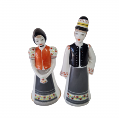 Парные фигурки винтажные Hollohaza "Девушка", "Юноша" в национальных костюмах, фарфор, 12.5 см, 2 шт., Венгрия, 1960-70гг.