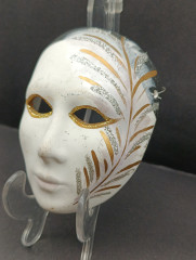 Маска декоративная винтажная Selezione, с золотисто-серебряным декором, керамика, 9 х 12 х 4 см, Италия, 1970-80гг.