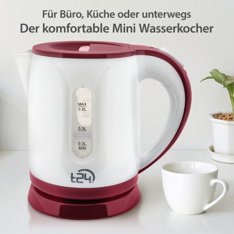 T24 T24 Reise-Wasserkocher Mini Wasserkocher Reisewasserkocher 0,8 Liter /1100 Watt Kettle ROT, 1100 W  Дорожный чайник T24, мини-чайник, дорожный чайник, 0,8 л/1100 Вт, чайник RED, 1100 Вт