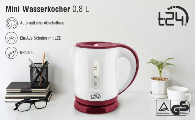 T24 T24 Reise-Wasserkocher Mini Wasserkocher Reisewasserkocher 0,8 Liter /1100 Watt Kettle ROT, 1100 W  Дорожный чайник T24, мини-чайник, дорожный чайник, 0,8 л/1100 Вт, чайник RED, 1100 Вт