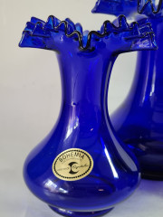 Вазы винтажные, синее богемское стекло, ручная работа, 3 шт: 15 x 11 см, 15 x 11 см, 19 x 14 см, Чехословакия, 1960-70гг.