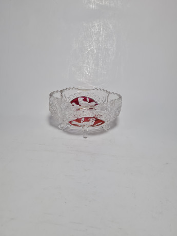 Салатница винтажная Hofbauer с изображением красной птицы, хрусталь, 12.5 х 7 см, Германия, 1960-70гг.