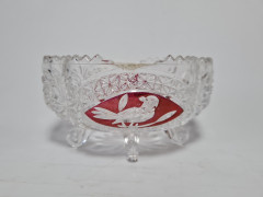 Салатница винтажная Hofbauer с изображением красной птицы, хрусталь, 12.5 х 7 см, Германия, 1960-70гг.