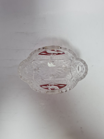 Салатница винтажная Hofbauer с изображением красной птицы, хрусталь, 12.5 х 7 см, Германия, 1960-70гг.