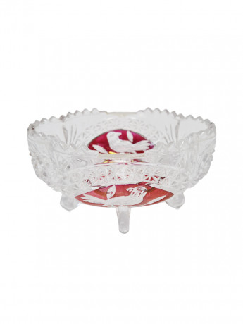 Салатница винтажная Hofbauer с изображением красной птицы, хрусталь, 12.5 х 7 см, Германия, 1960-70гг.