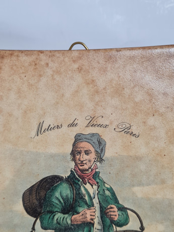 Керамическая винтажная картина "Окрестности Парижа. Торговец ведрами", 20 x 20 см, Италия, 1960-1970гг.