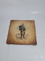 Керамическая винтажная картина "Окрестности Парижа. Торговец ведрами", 20 x 20 см, Италия, 1960-1970гг.