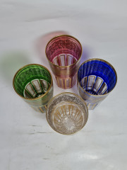 Стаканы винтажные Albena Morokko из цветного стекла с золотистым декором, 5 шт.х 13,5 см и 1 шт.х 10 см, Германия, 1960-70гг.