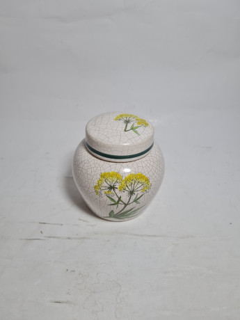 Баночка винтажная Herr Fayence "Любисток" с крышкой, кракелюр, фарфор, 9.5 см, Германия, 1970-80гг.