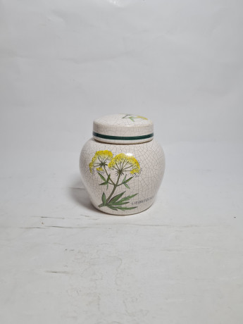 Баночка винтажная Herr Fayence "Любисток" с крышкой, кракелюр, фарфор, 9.5 см, Германия, 1970-80гг.