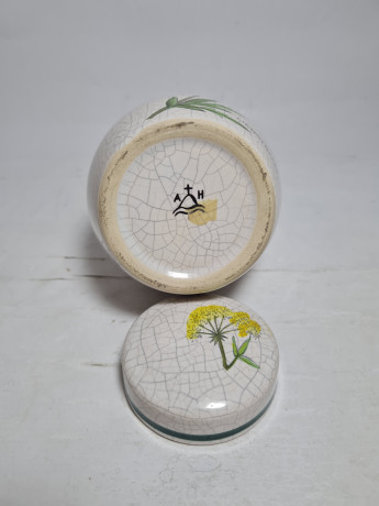 Баночка винтажная Herr Fayence "Любисток" с крышкой, кракелюр, фарфор, 9.5 см, Германия, 1970-80гг.