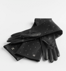 CHANEL HANDSCHUHE Шанель перчатки кожаные с стразами