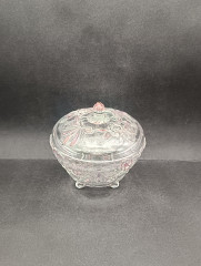 Конфетница винтажная Walther Glas с розовым декором в виде цветов и бантов, хрусталь, 14.5 х 13 см, Германия, 1970-80гг.