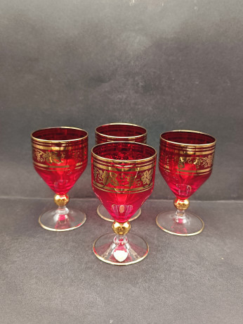 Бокалы для вина винтажные Bohemia, с золотым декором, хрустальное стекло, 6 шт., 11.5 см, Чехословакия, 1970-80гг.