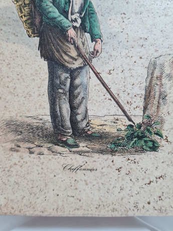 Керамическая винтажная картина "Окрестности Парижа. Тряпичник", 20 x 20 см, Италия, 1960-1970гг.