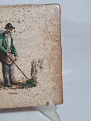 Керамическая винтажная картина "Окрестности Парижа. Тряпичник", 20 x 20 см, Италия, 1960-1970гг.