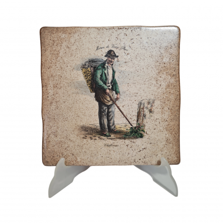 Керамическая винтажная картина "Окрестности Парижа. Тряпичник", 20 x 20 см, Италия, 1960-1970гг.
