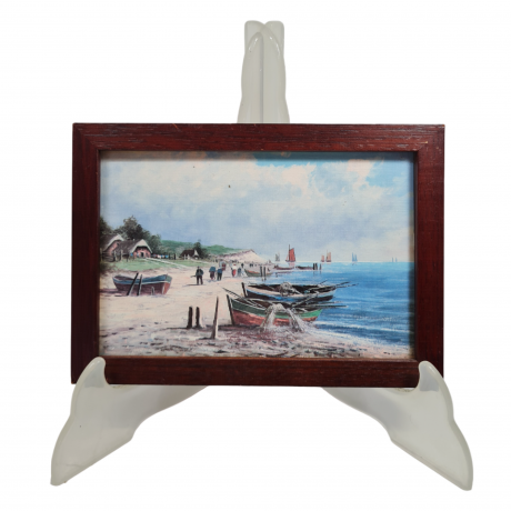Картина винтажная Im Stil C.Stenton "Пляж Сент-адрес Клода Моне", деревянная рама, 17 х 12 см, Германия, 1960-70гг.