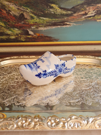Delft Blue Holland Декоративный башмачок с синим рисунком ручной работы, дельфтский фарфор, 7 x 15 см, Голландия, 1960-70гг.