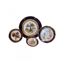 Limoges France Набор тарелок  темно-синий фарфор с рисунком и золотым декором, 11,5см / 8см / 6,5 см/ 5,5см, Франция, 1960-70гг.