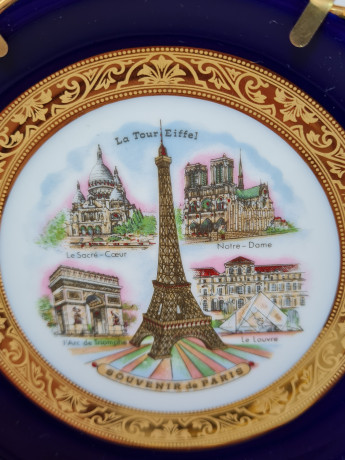 Limoges France Набор тарелок  темно-синий фарфор с рисунком и золотым декором, 11,5см / 8см / 6,5 см/ 5,5см, Франция, 1960-70гг.