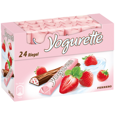 Yogurette Erdbeere 300г, Молочный шоколад с йогуртом и клубникой 24 шт.