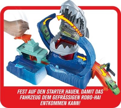 Mattel Hot Wheels Robo-Hai-Angriff Spielset mit Looping inkl. 1 Spielzeugauto mit Farbwechsel Игровой набор Hot Wheels Robo Shark Attack с петлей, включая 1 игрушечную машинку, меняющую цвет