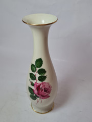 Ваза винтажная Royal KM Bavaria, белый фафор с декором и позолоченным ободком "Розовая роза", 28,5 x 8см / 3,5см, Германия, 1960-70гг.