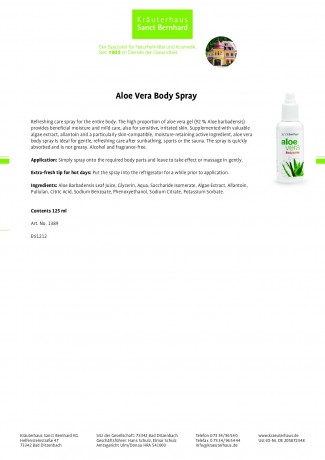 Kraueterhaus Sanct Bernhardt Aloe Vera Body Spray, 125 мл