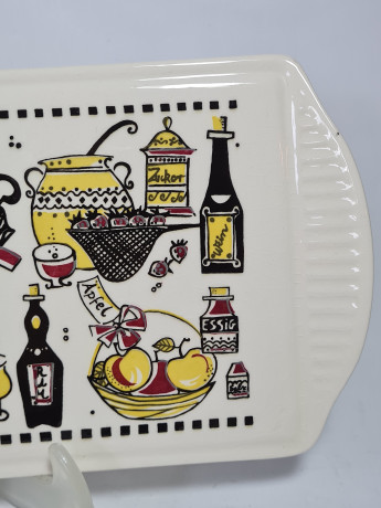 Поднос винтажный Staffet / Limburg с ручками, керамика, 36 х 15 см, Германия, 1970-80гг.