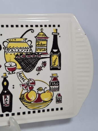 Поднос винтажный Staffet / Limburg с ручками, керамика, 36 х 15 см, Германия, 1970-80гг.