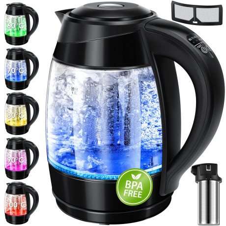 KESSER KESSER Wasserkocher, 1.8 l, 2200 W, 1,8L Edelstahl Wasserkocher 2200W Glaswasserkocher kupfer Чайник KESSER, 1,8 л, 2200 Вт, чайник из нержавеющей стали 1,8 л, стеклянный чайник 2200 Вт