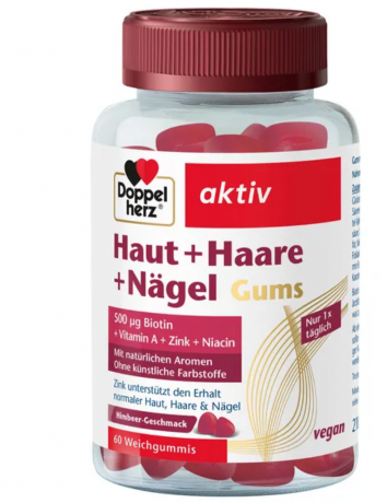 Doppelherz aktiv Haut + Haare + Nagel Gums 210g, Комплекс с цинком, биотином и витамином С для поддержанию нормального состояния кожи, волос и ногтей, 60 жевательных таблеток